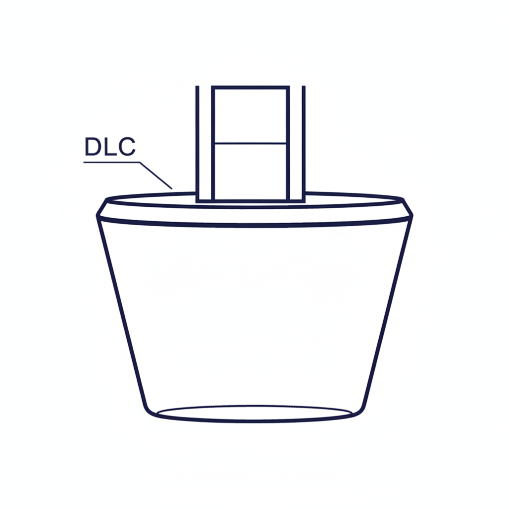 DLC-belagd kambucket – tvärsnitt